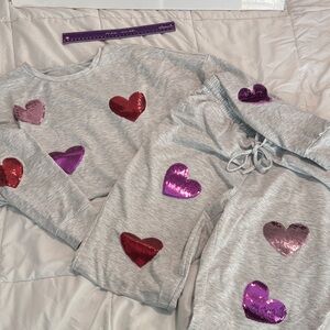Trendy Boutique Gray Heart Sequin Jogger Set